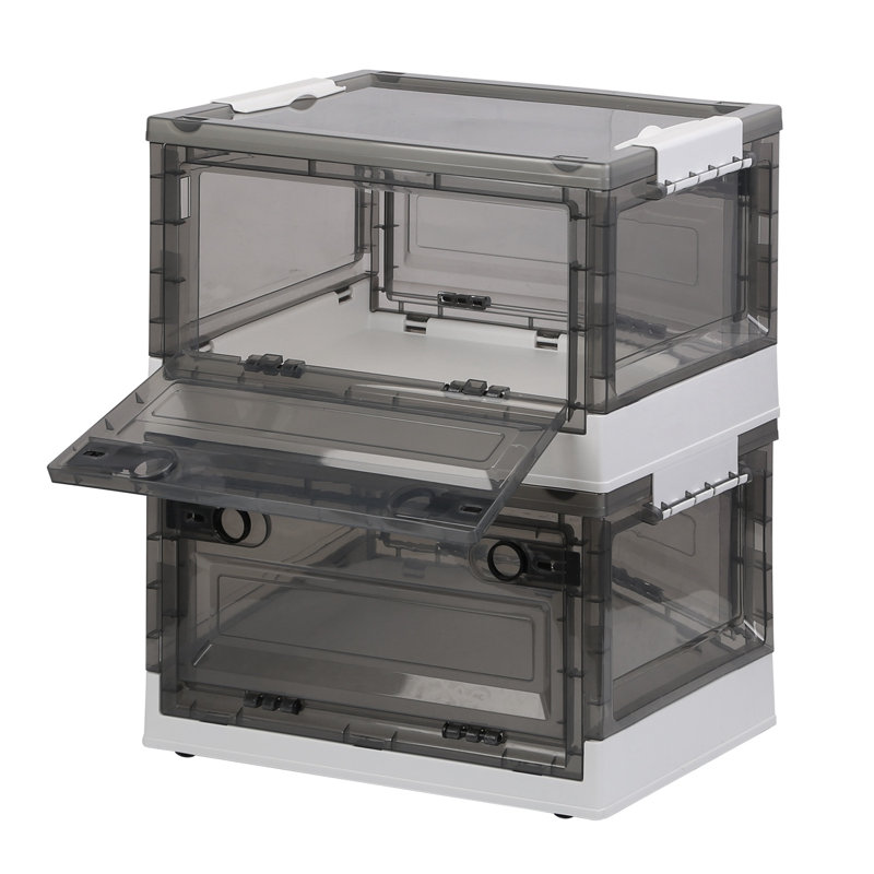 Ensemble de 2 bacs de rangement pliables avec portes doubles, couvercle, roulettes - Organisateur empilable pour jouets