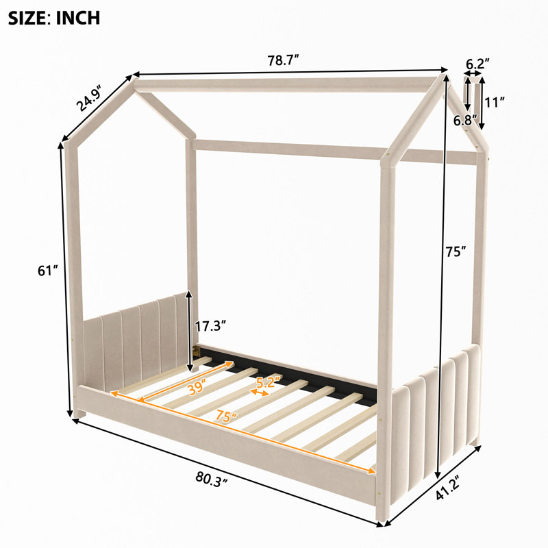 Lit en bois Velvet House, Beige, Twin