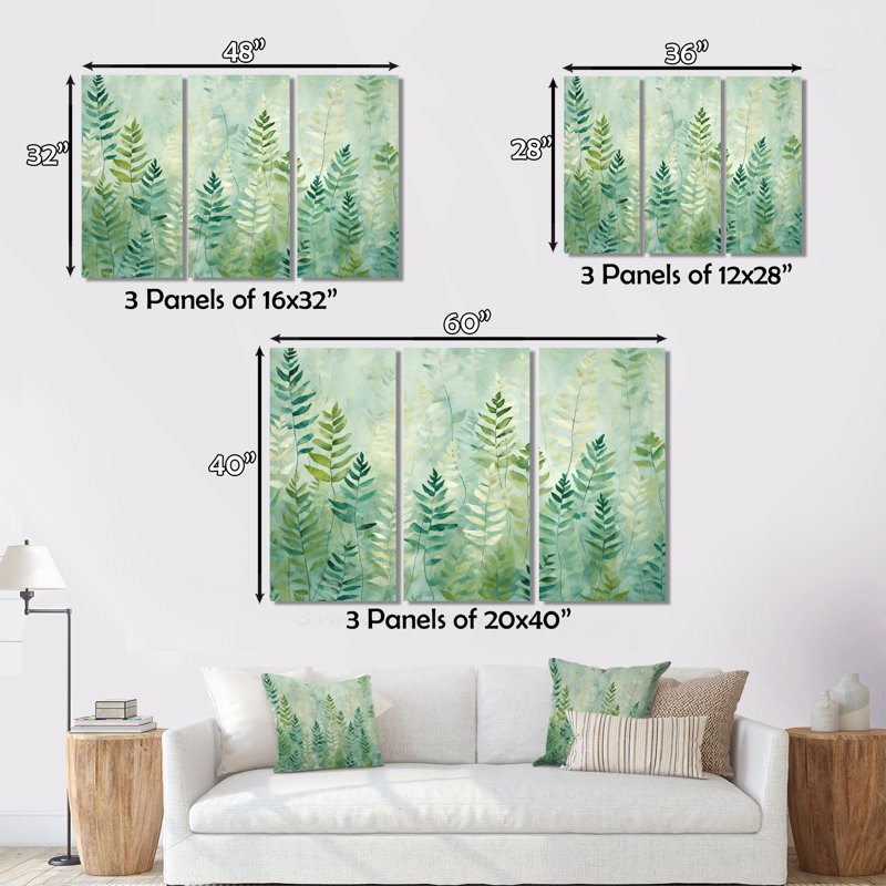 Ensemble de salon vert et blanc Serene Ferns III - Abstract Botanicals, H 40 po x l 60 po x P 1 po