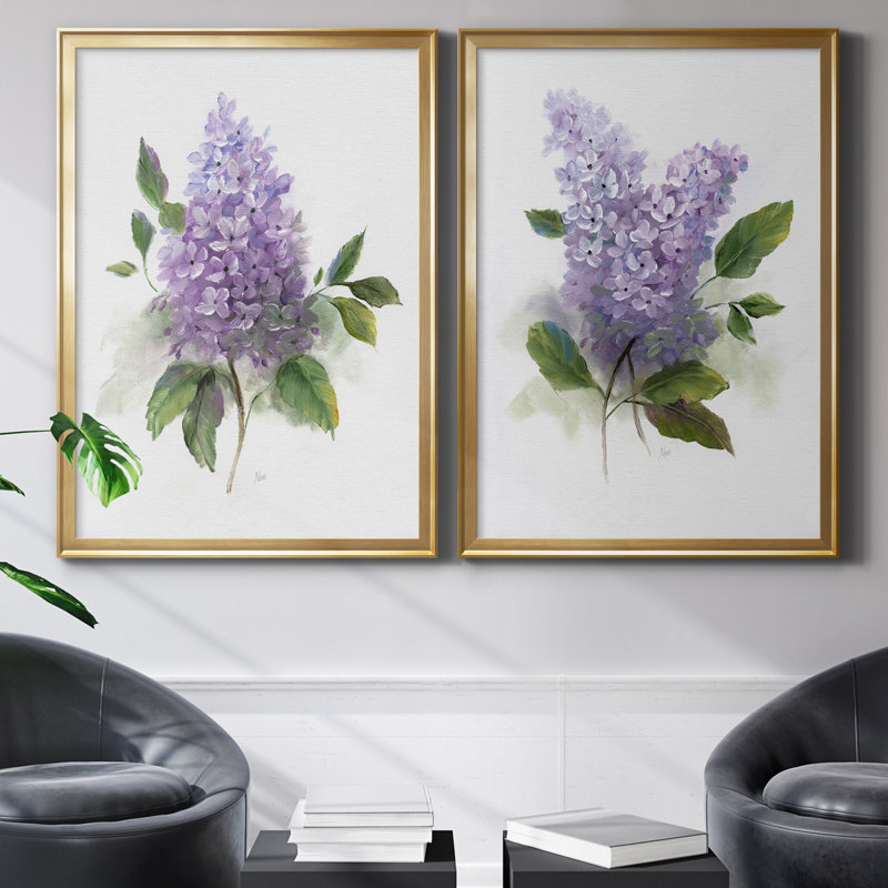 Lilac Romance I - 2 Piece Print, Walnut Framed Canvas, 26.5" H x 73" W, Gold