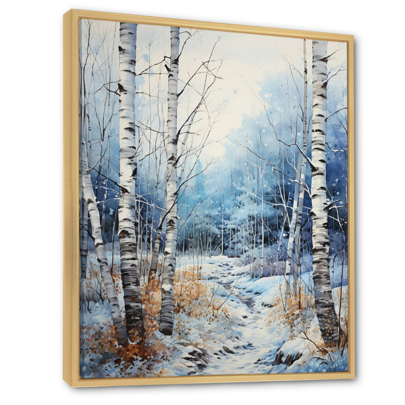 Virgus Birch Woods Winter Moonrise III, H 40 po x l 30 po x P 1,5 po, Cadre naturel flottant