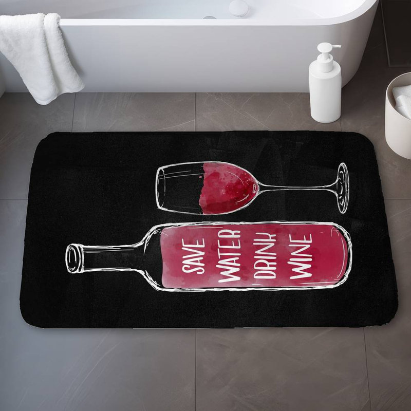 Save water drink wine Bath Mat with Non-Slip Backing - Quick Dry Memory Foam Bathroom Rug - Absorbent - Modern Plush Spa-Style - Machine Washable
