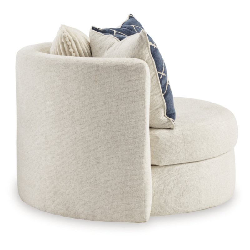 Ivory Plush Curved Swivel Accent Chair with Pillows