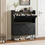 Armoire à chaussures avec 2 tiroirs rabattables, range-chaussures autoportant, armoire à chaussures avec pieds en métal, étagère à chaussures étroite, armoire à chaussures Farmhouse Slim pour vestibule, vestibule, couloir, noir