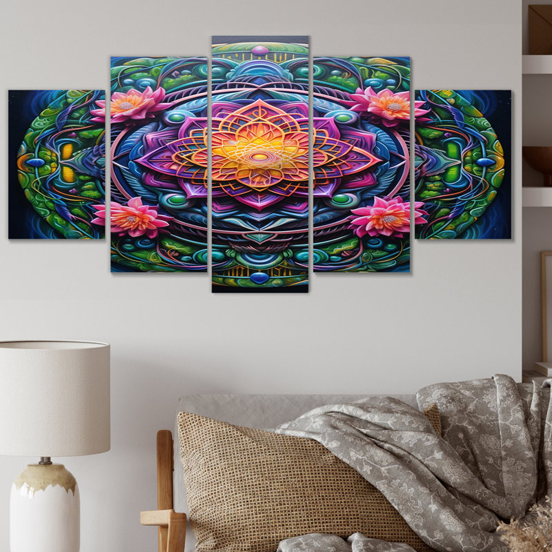 Ancienne décoration murale Mandala IV - Boho Mandala - 5 panneaux