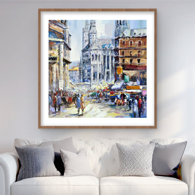 Busy Street by a Sunny Day - Man Office, reproduction d'art encadrée