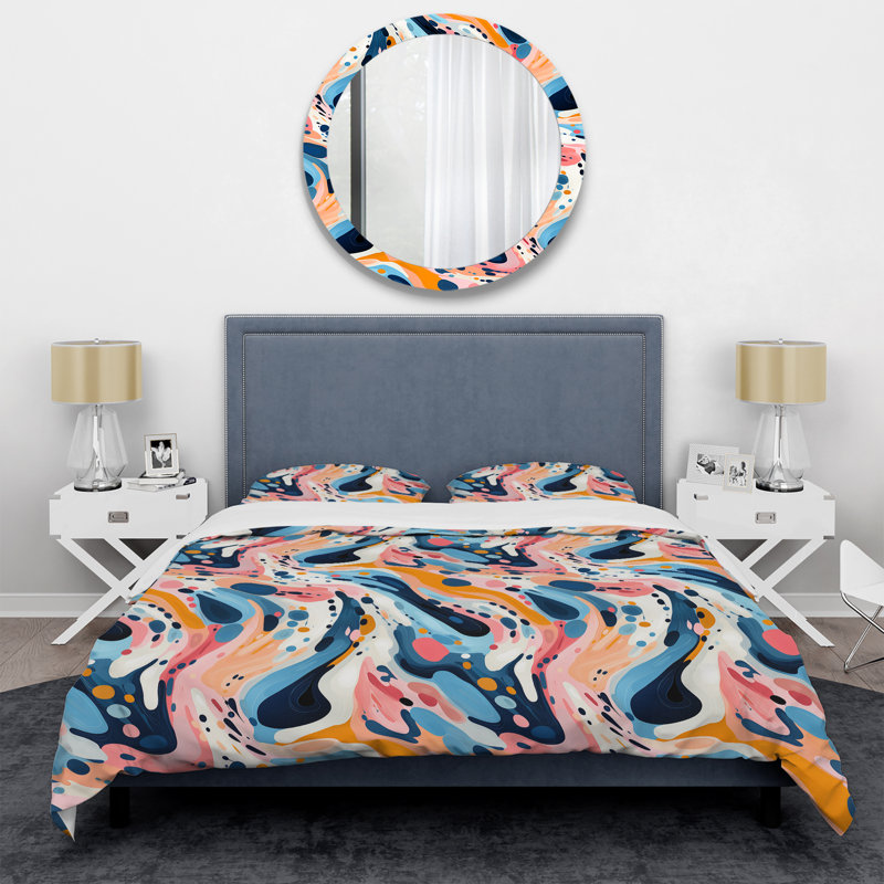 Blue And Pink Midcentury Geometric Collage II - Ensemble de housse de couette géométrique