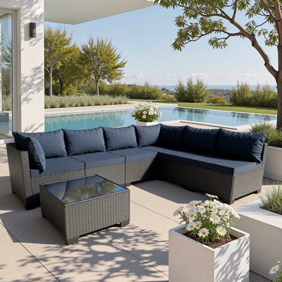 Ensemble de mobilier de patio - Résistant à l'eau et aux intempéries - Canapé modulaire en rotin et osier 7 pièces, ensemble de conversation modulaire pour l'extérieur, jardin, bord de piscine, balcon