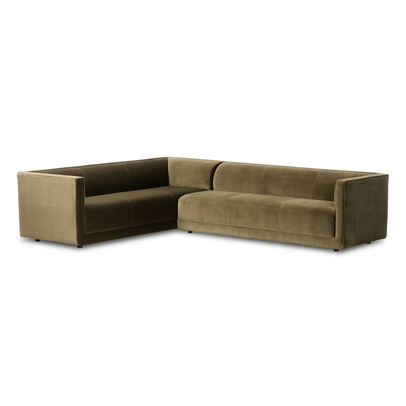 Canapé modulaire en coin 2 pièces Fitch, Orienté à droite, Velours de performance olive