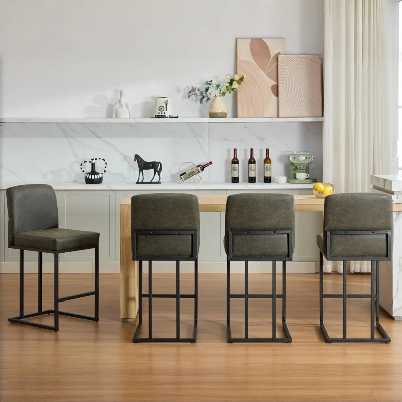 24" Bar Stools, Counter Height Bar Stools With Back, Gray, 4