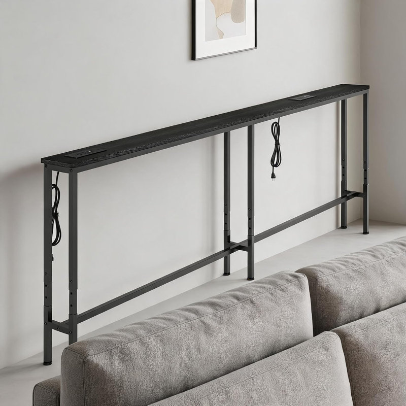 Table console extra longue et étroite à placer derrière le divan, 86.6", Noir