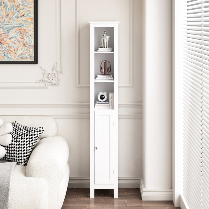 66.92" Freestanding Bathroom Storage Cabinet With Adjustable Shelves - 1 Door Slim For Home, Bathroom, Kitchen, Hallway White Tall Corridor