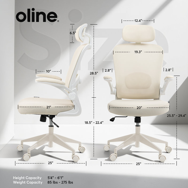 Oline ErgoAir Ergonomic Office Chair – Adjustable Lumbar Support, Flip-Up Armrests, Mesh Computer Desk Chair, Swivel Rolling Executive Gaming Chair for Home & Office (Beige) - Thumbnail 5