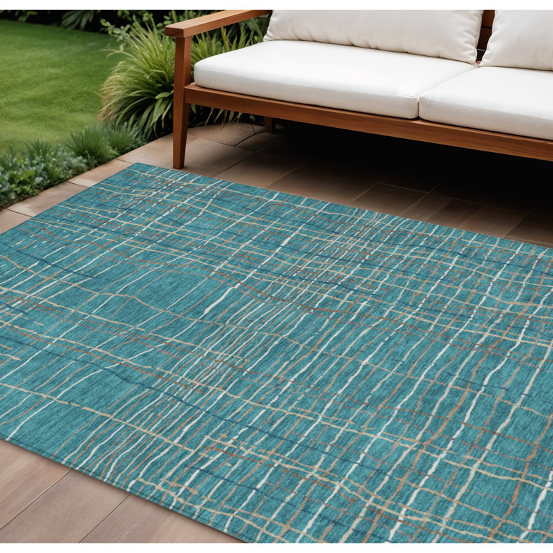 Tapis bleu sarcelle lavable à rayures 8 pi x 10 pi bleu sarcelle