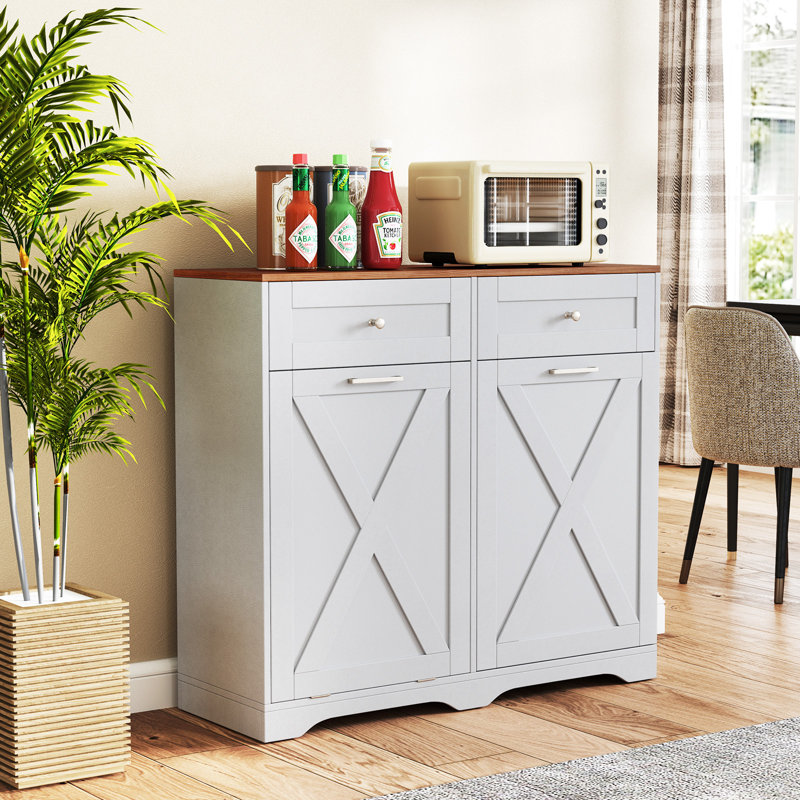 Armoire à poubelle inclinable avec ensemble anti-basculement et tablettes réglables, Gris
