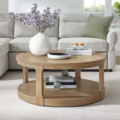 40Inch Large Curved 2 Tier Traditional Round Circle Wooden Center Coffee Table,Rounded Wooden Table With Wheels ,Table For Living Room,Office,Apartment