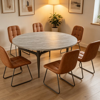 55.1'' Round Dining Table Set, Modern Kitchen Table For 4-6 Person, Steel Legs, Pedestal Dining Set With Dining Chair, Saving Space