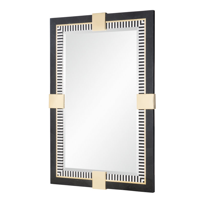 Black Marble Rectangular Mirror with Brass Accents