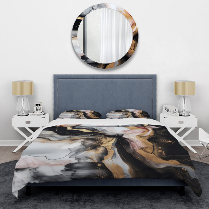 Ensemble de housse de couette en microfibre / polyester Black Gold Marble Splash I Bedding