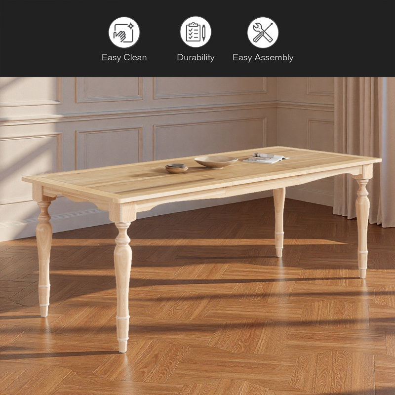 Vintage Traditional 82.7Inch Extendable Dining Table With 23.6Inch Removable Leaf, Natural, Natural