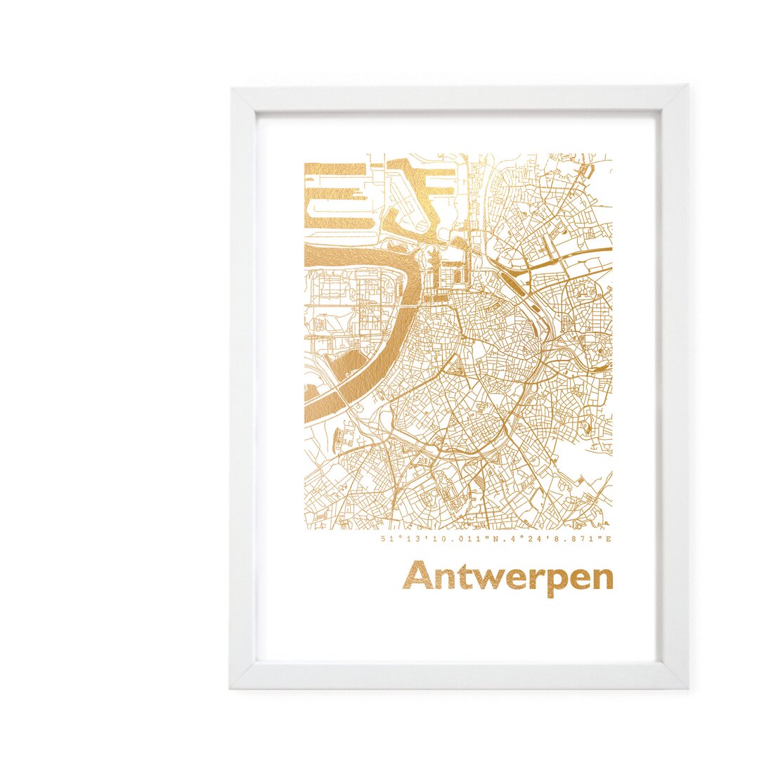 Gerahmtes Papierbild - Grafikdruck „Antwerp Map”