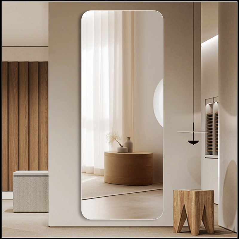 Miroir de coin rond complet pour le salon, la chambre à coucher et le vestiaire avec trou de suspension, verre argenté anti-déflagrant de haute qualité de 5 mm