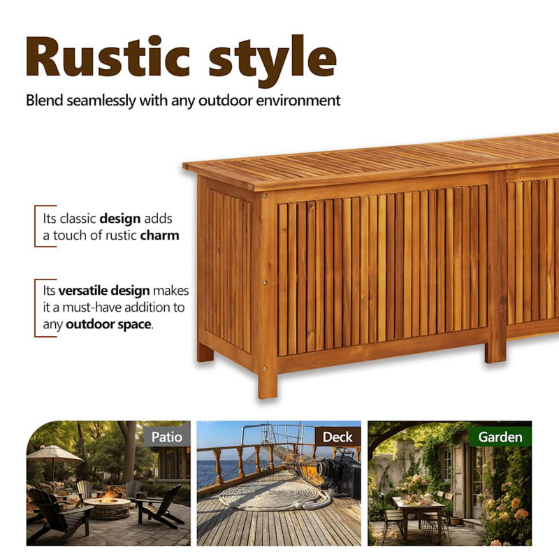 Acacia Wood Outdoor Deck Storage Box with Gas Lifts