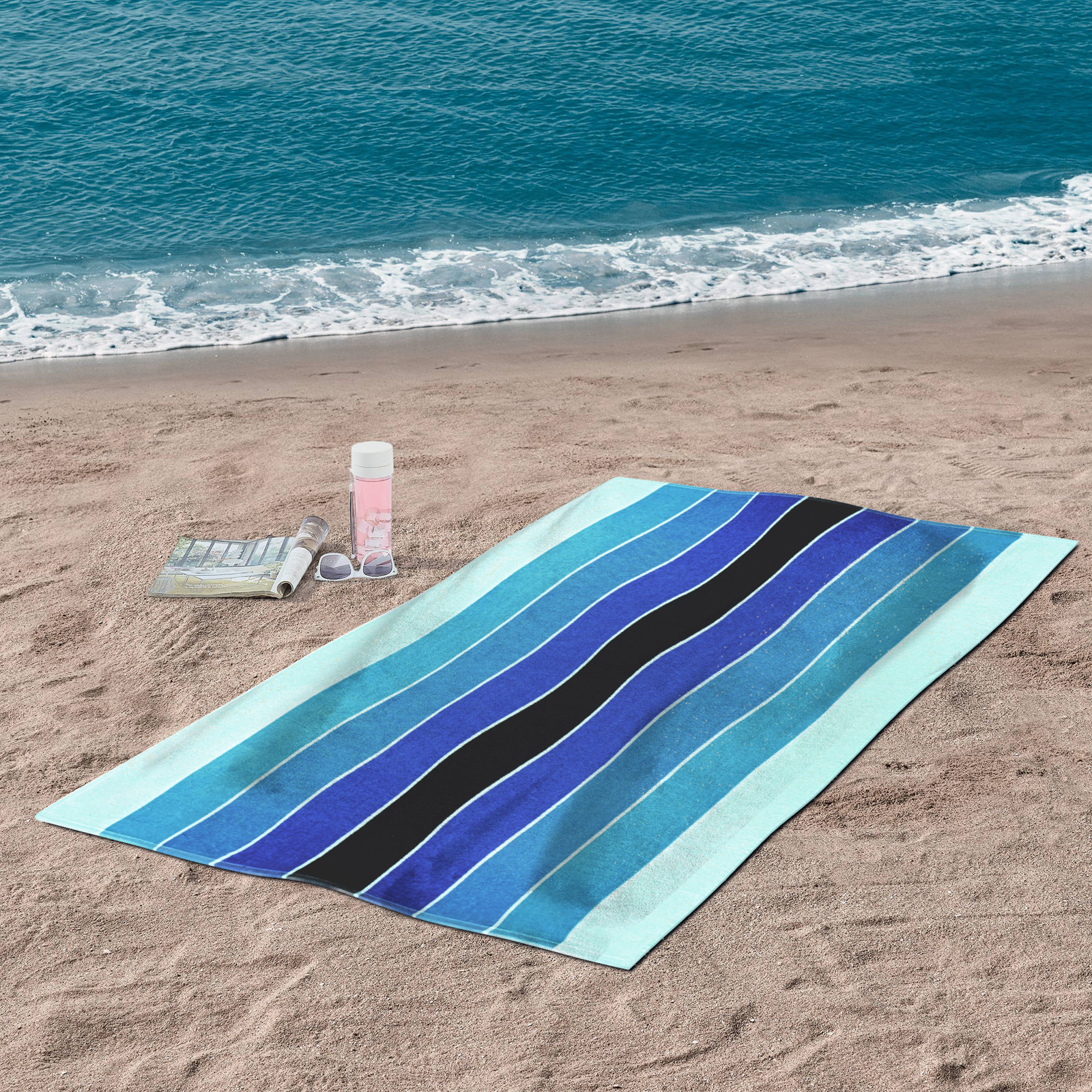 Makenna Striped Cotton Beach Towel, Blue/Black