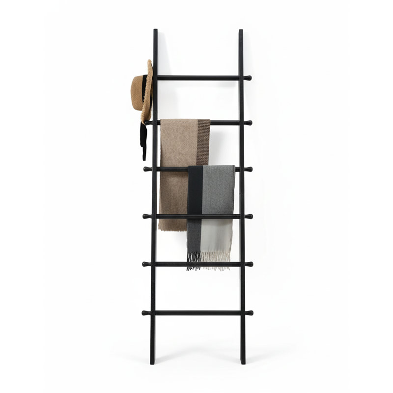 Rustic 6-Tier Wood Blanket Ladder, Black