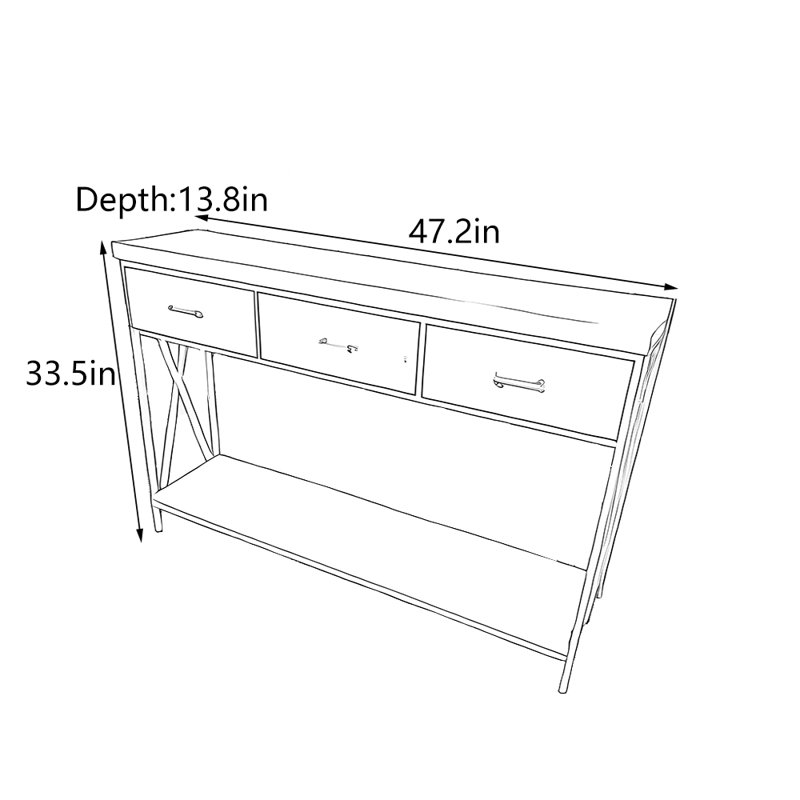 Table d'entrée en bois massif de style nordique, H 33,5 po x l 47,2 po x P 13,8 po