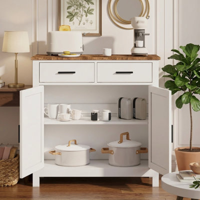 31.6" Modern Farmhouse Freestanding Coffee Bar Buffet Cabinet with 2 Drawers and 2 Doors Engineered Wood
