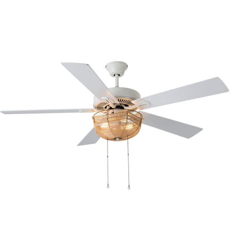 Jayceon 52"W Bohemian Rattan Caged Lighted White Ceiling Fan