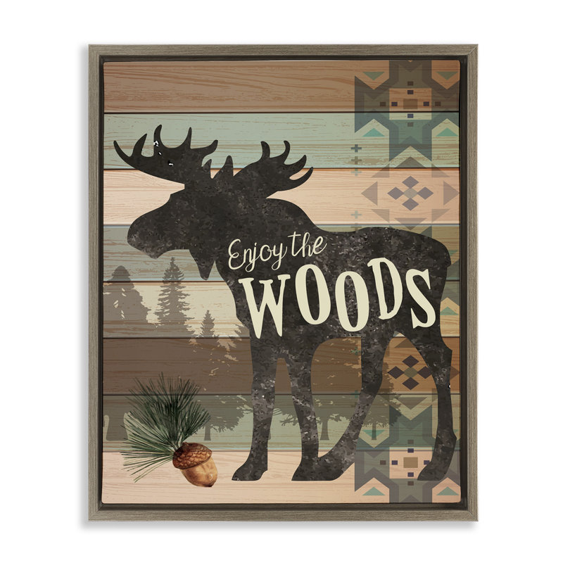 Orignal à motif Enjoy The Woods, H 21 po x l 17 po, Cadre flottant orme Montalcino