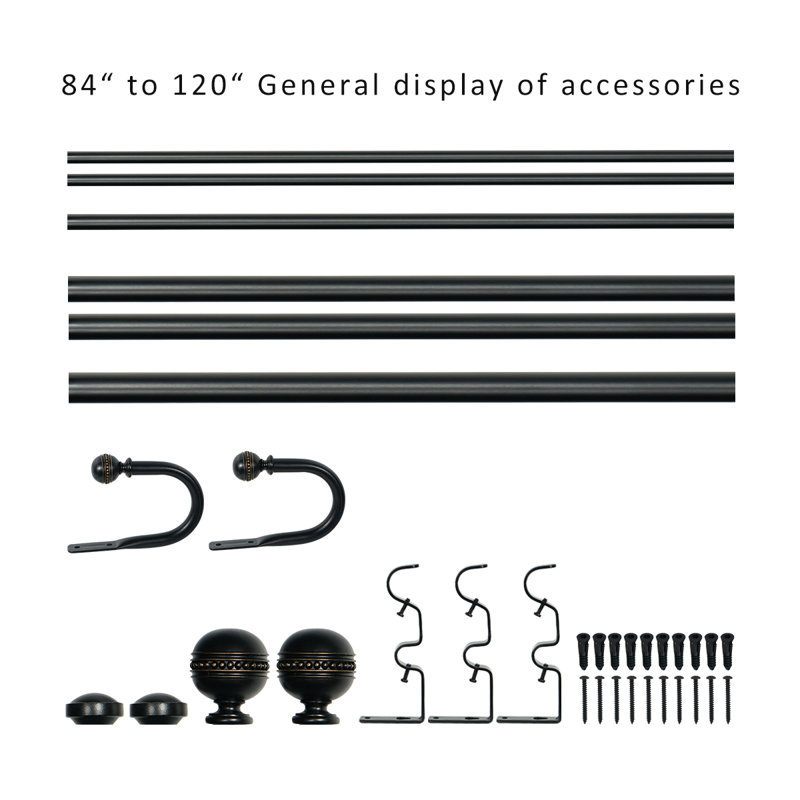 Tringle à rideaux double Camilah, H 2,5 po x l 124 po x P 5,5 po, Noir mat