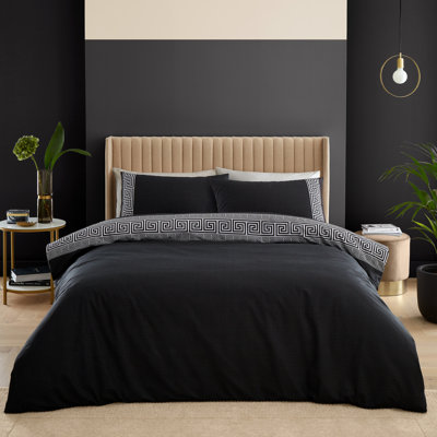 Artemis Greek Key Reversible Duvet Cover Set Black