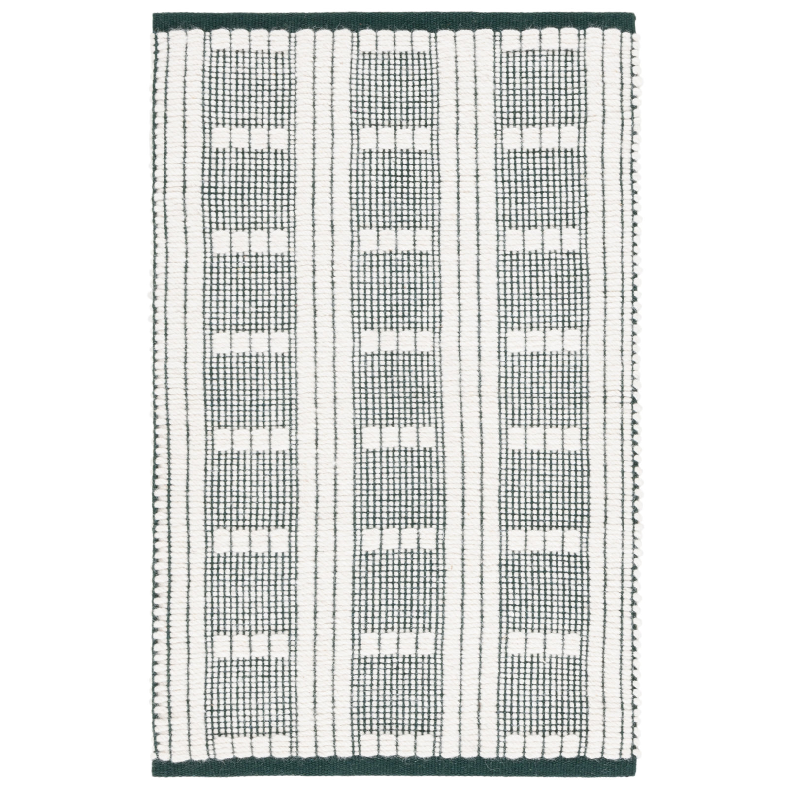 Vermont 951 Flatweave Wool/Cotton Geometric Rug in Green/Ivory, Rectangle 6' x 9', Green