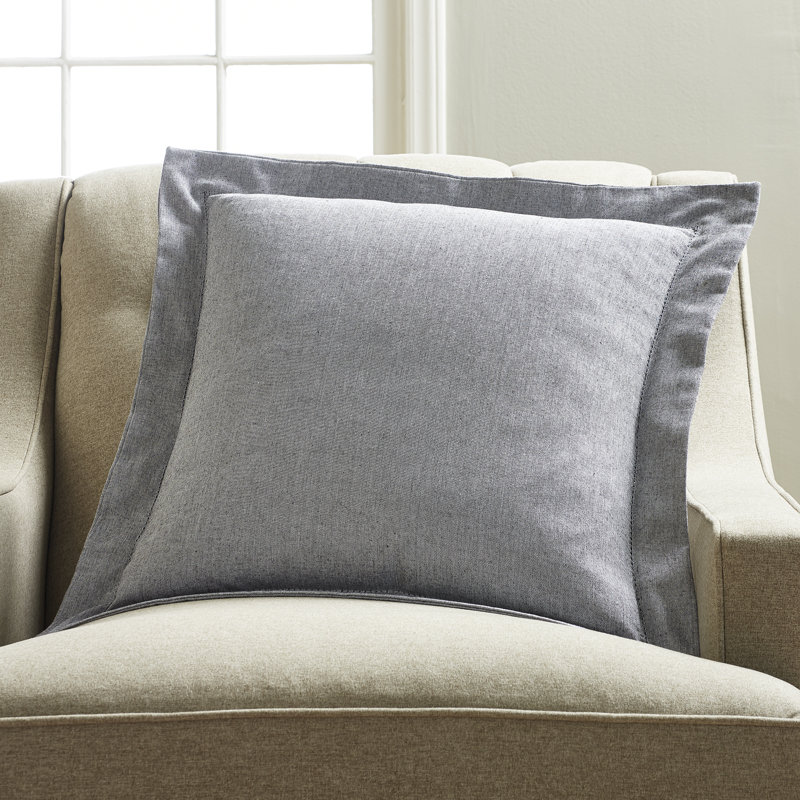 Elisabeth York Blue Cotton Hemstitch Throw Pillow