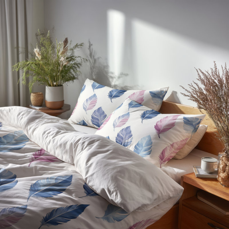 Ensemble de housse de couette pour enfants avec housse de couette et coussin décoratif Kids Feathers, Très grand lit