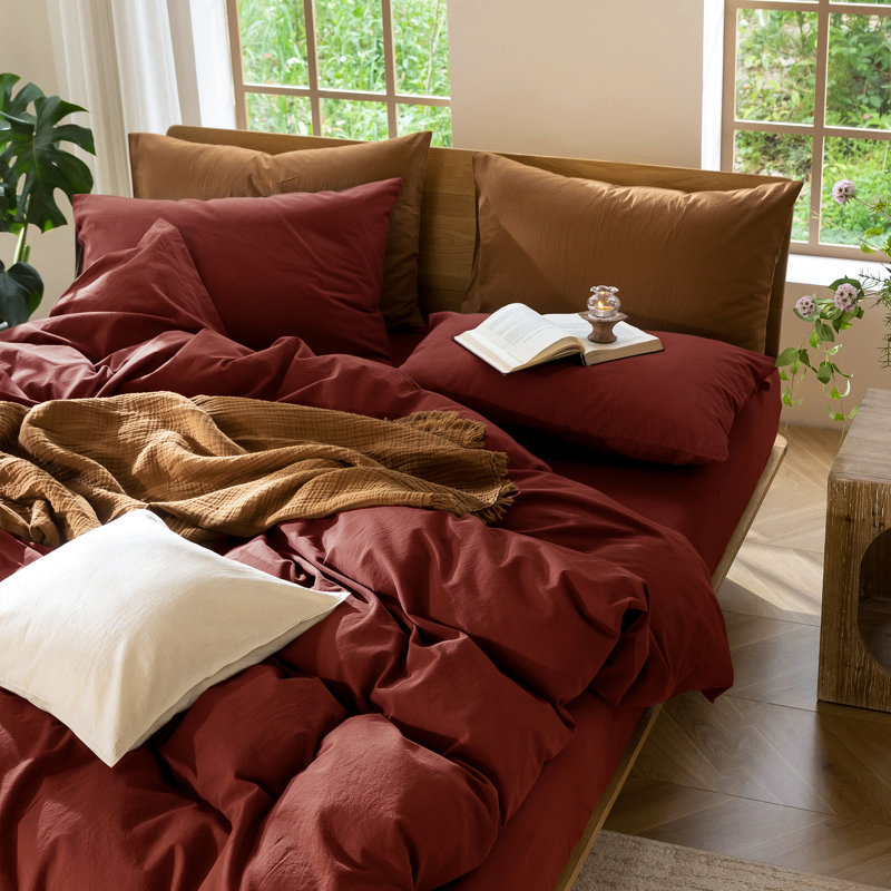 MooMee Duvet Cover Set 100% Washed Cotton Linen Like Textured Lightweight, King Duvet Cover + 2 King Pillowcases