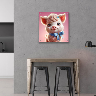  «Cute Pink Pig» par Rey Klimt, art mural en verre acrylique