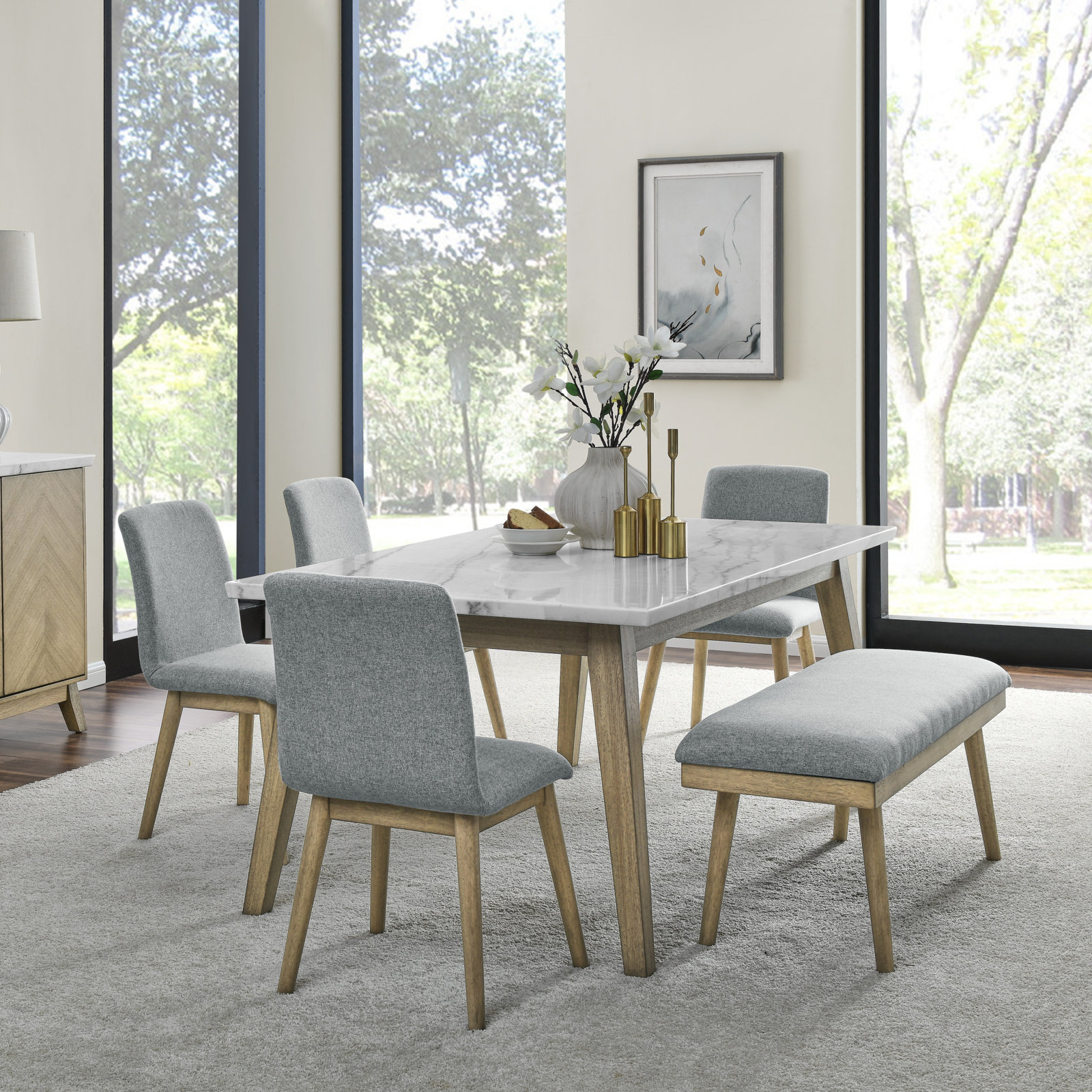 Lucia 72" Genuine Marble Dining Table, Brown