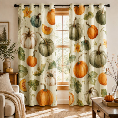 2 pièces rideaux bloquant le soleil à motif floral d'automne, style aquarelle, anneau décoratif pour salon, chambre à coucher, décor pour la maison