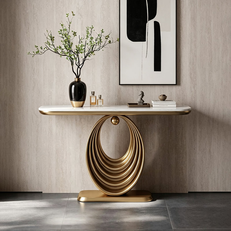 Console à pied ovale en anneau élégant, H 33,46 po x l 62,99 po x P 13,78 po