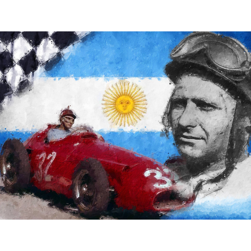 Juan Manuel Fangio 1 Formula One Racing Drivers Collection - Art Prints, 29.5cm H x 39.4cm W x 0.07cm D, Metal
