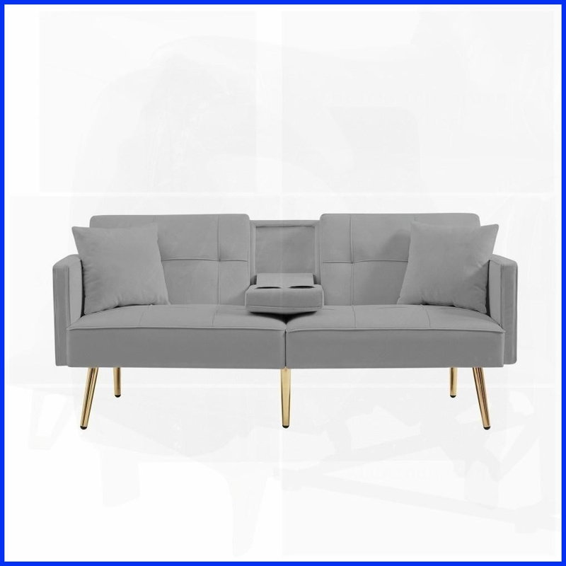 Canapé-lit en velours gris avec pieds en métal doré - convertible de luxe moderne pour le salon et amp; Studio