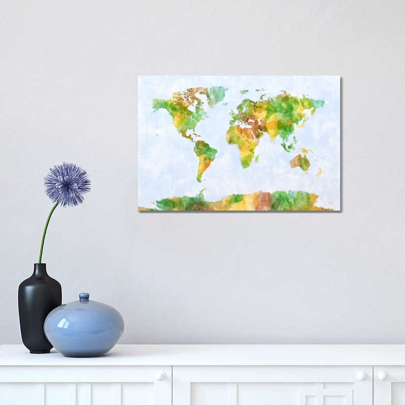 World Map (Green) by Michael Tompsett - 1 Piece Wrapped Canvas Wall Art, 30.48 cm H x 45.72 cm W