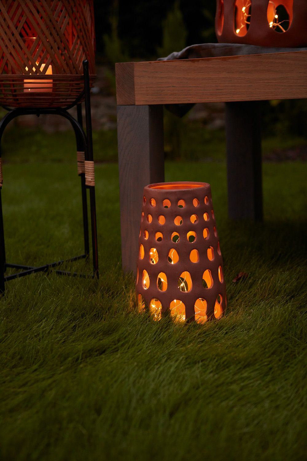 Ceramic Lantern Candle Holder, 19" H x 12.25" W x 12.25" D