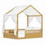Lit de plancher pour enfants, base de lit en bois avec garde-corps de sécurité, guirlande lumineuse intégrée et tablette-2139226427