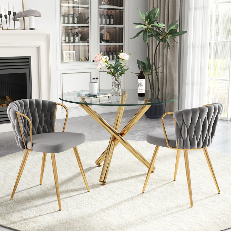 Ensemble de table de salle à manger Elegant, 3 pièces: table, 2 chaises, Gris, Doré