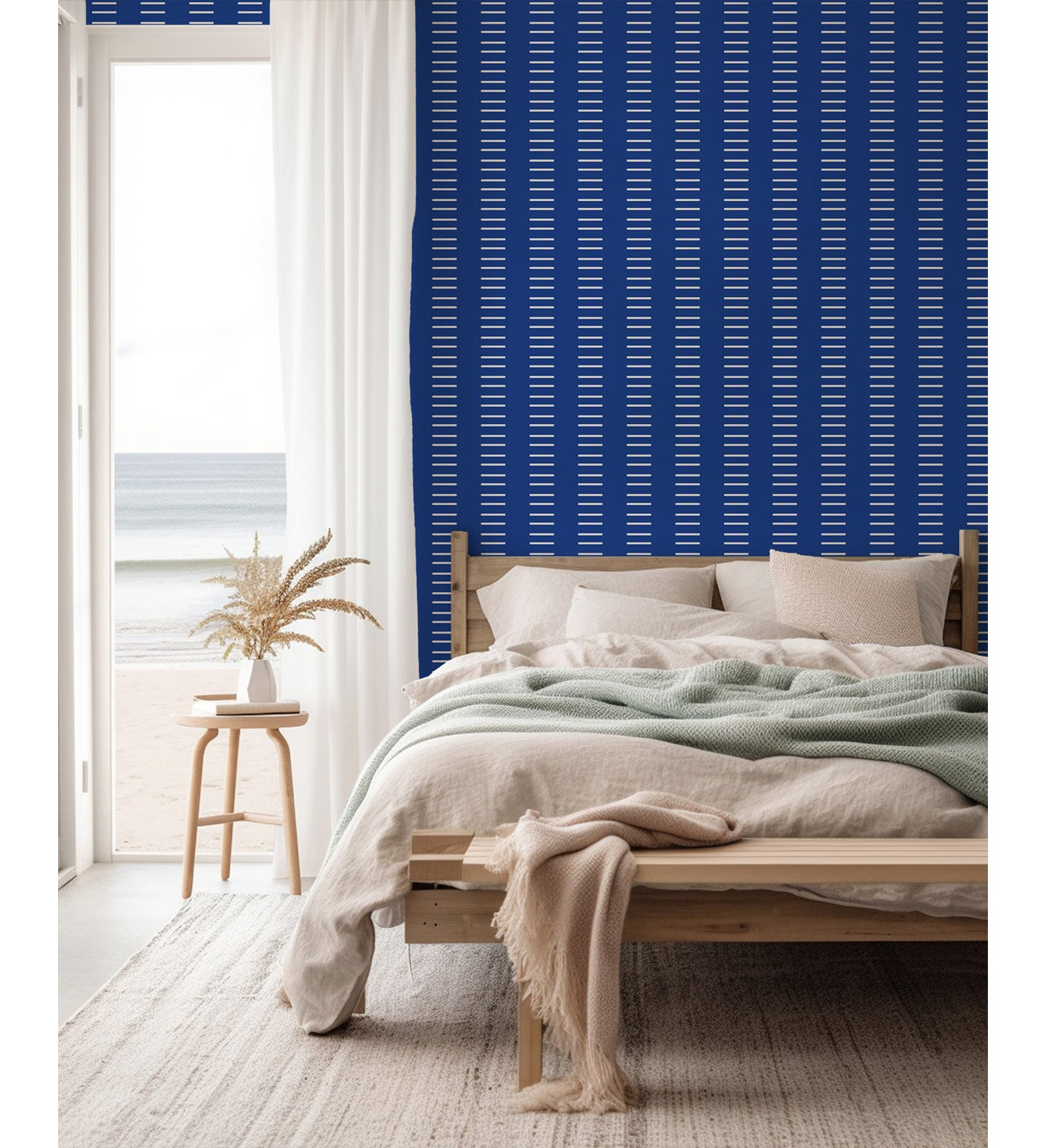 Mrs Paranjape Papers Mrs Paranjape Self-Adhesive Wallpaper, Faux Grasscloth, Non-pasted, Yves Blue Reverse